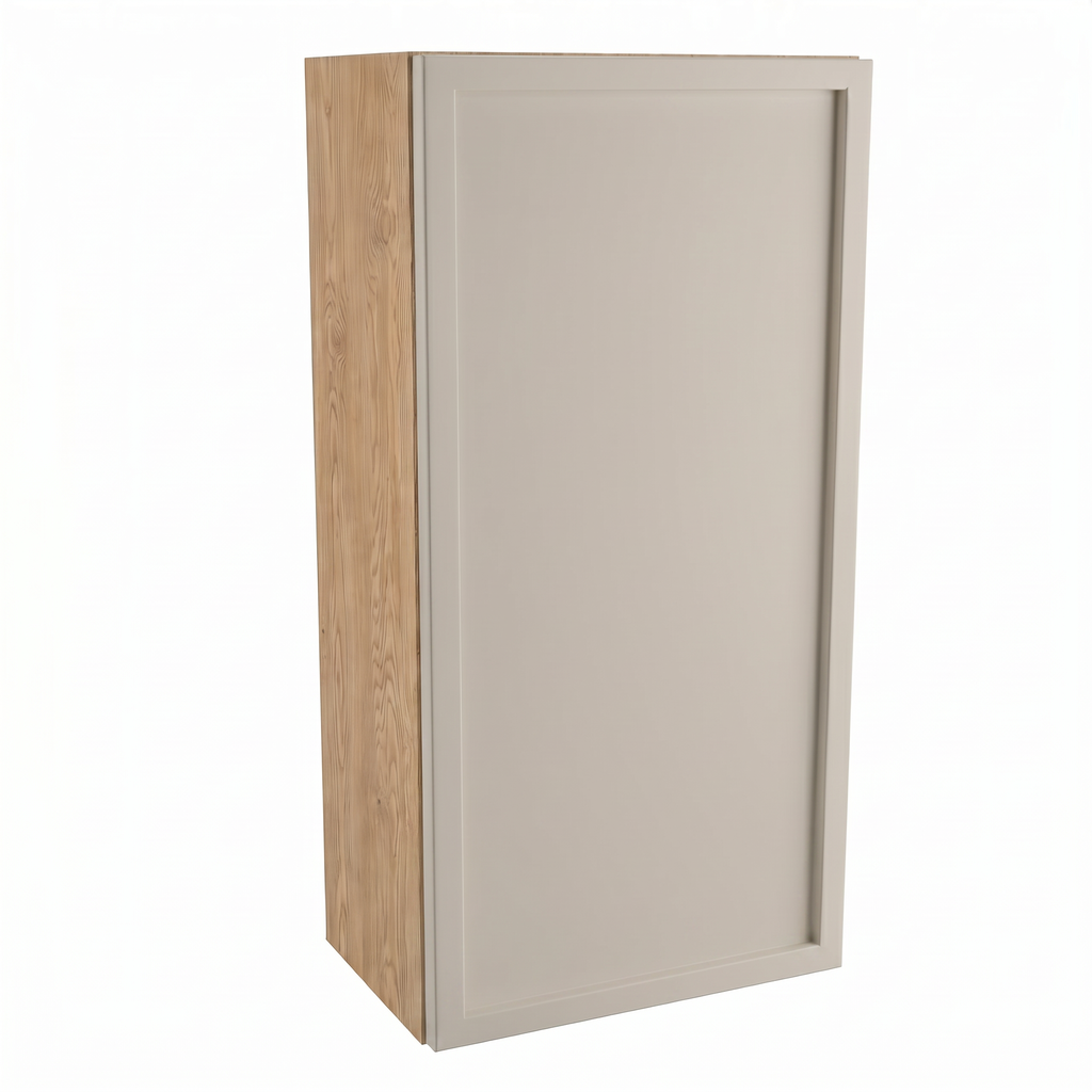 Hängender Badezimmerschrank Roma 30 cm Kaschmir / Eiche Cremona mit moderner Rahmenfront und Push-to-Open-System