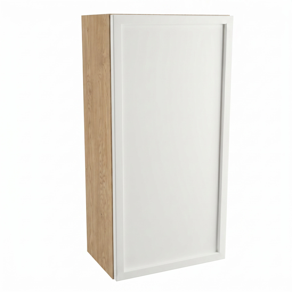 Hängender Badezimmerschrank Roma 30 cm Weiß / Eiche Cremona mit Rahmenfront und Push-to-Open-System für moderne Badezimmer