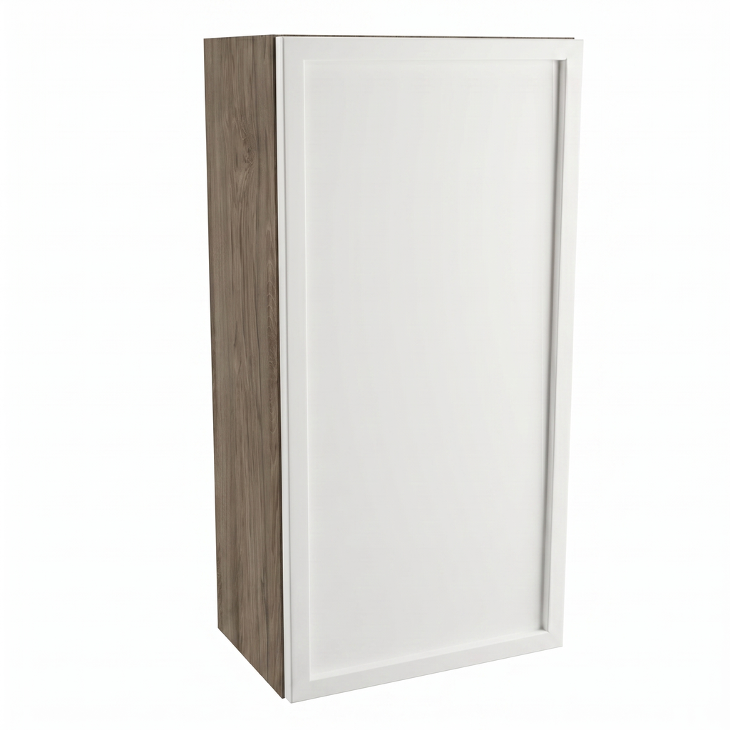 Hängender Badezimmerschrank Roma 30 cm Weiß / Walnuss Dunkel mit Rahmenfront und Push-to-Open-System für moderne Badezimmer