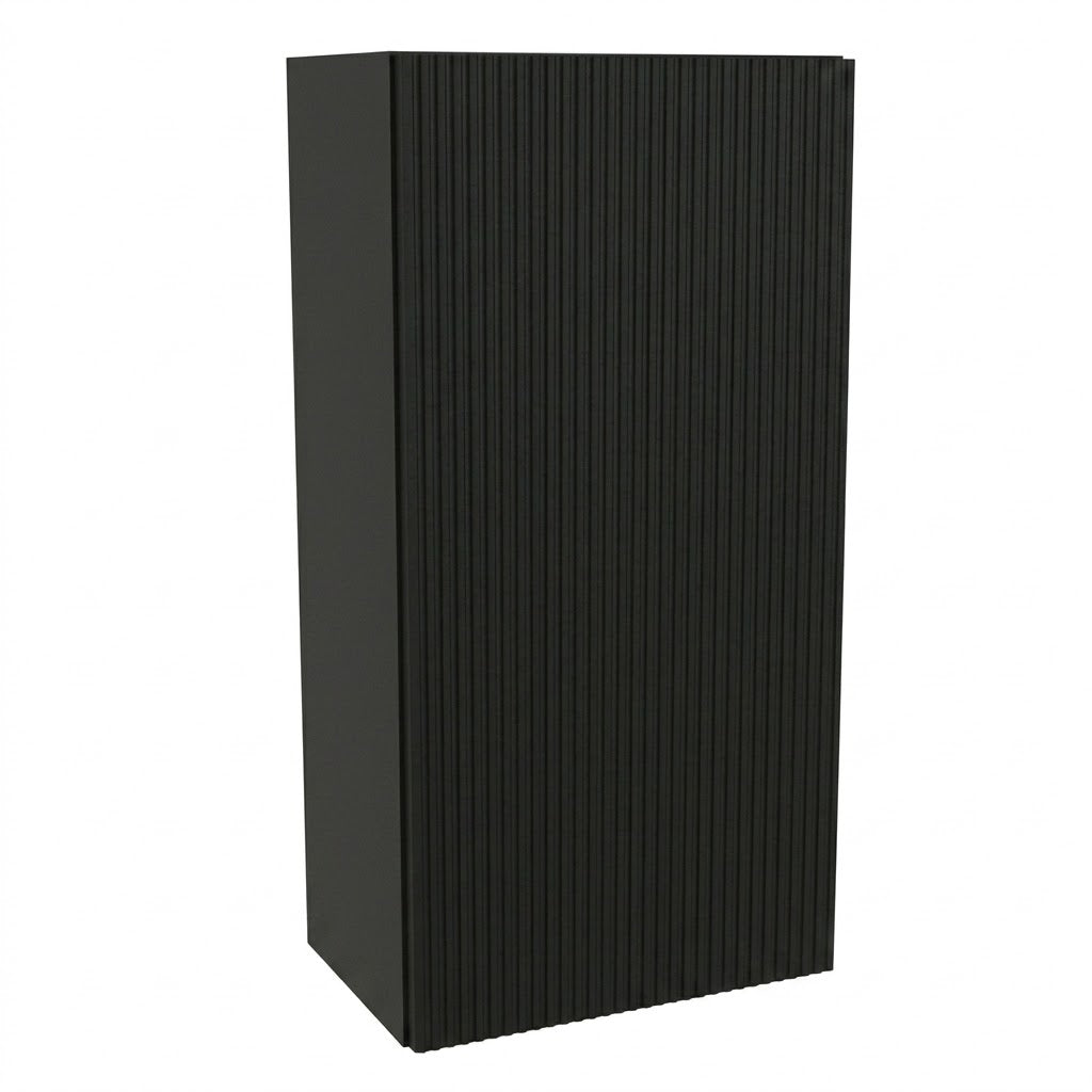Hängender Badezimmerschrank Willy 30 cm in Schwarz mit 1 Tür, geriffelter Front und praktischem Einlegeboden