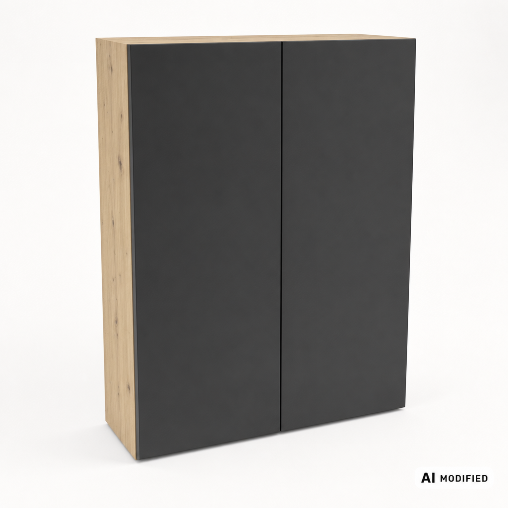 Hängender Badezimmerschrank Orio 60 cm mit 2 Türen und Einlegeboden in Schwarz mit Korpus in Eiche Artisan