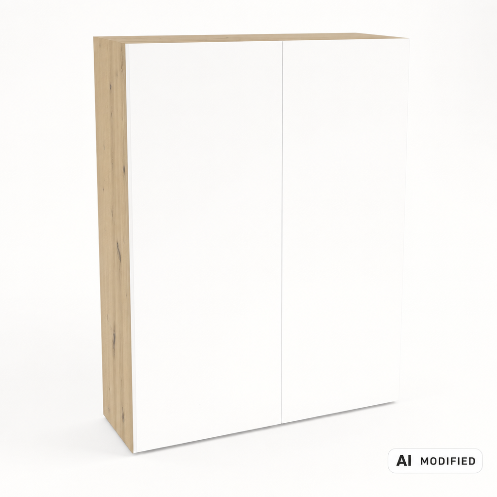 Hängender Badezimmerschrank Orio 60 cm mit 2 Türen und Einlegeboden in Weiß mit Korpus in Eiche Artisan
