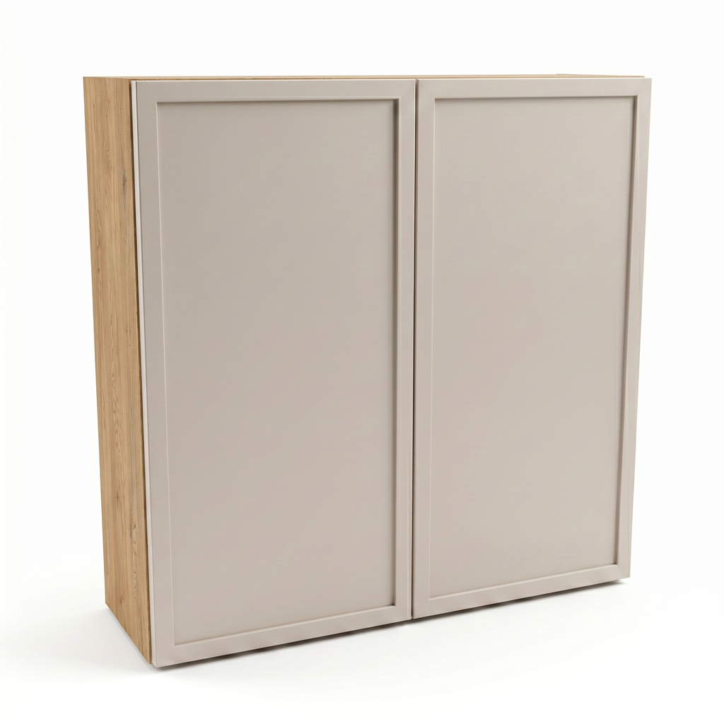 Hängender Badezimmerschrank Roma 60 cm Kaschmir / Eiche Cremona mit Rahmenfronten und Push-to-Open-System in natürlicher Holzoptik