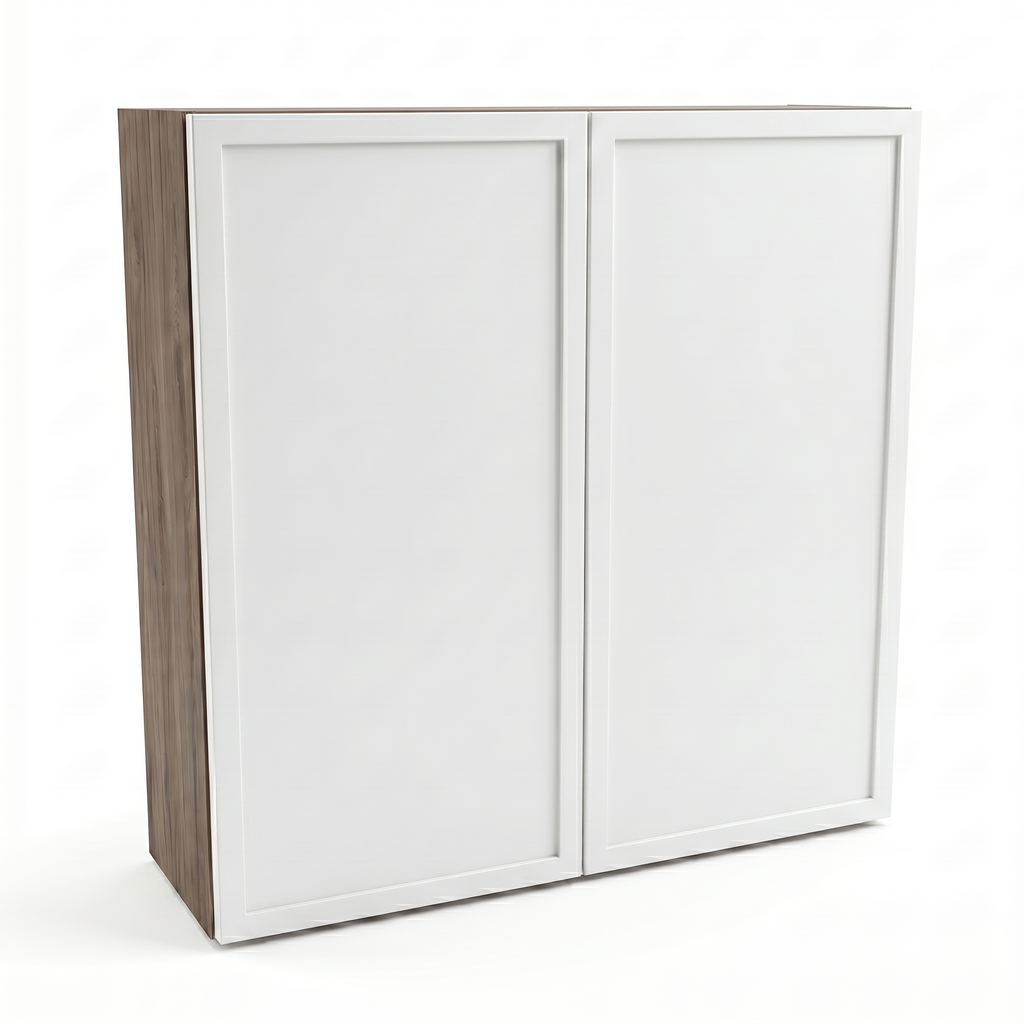 Hängender Badezimmerschrank Roma 60 cm Weiß / Walnuss Dunkel mit Rahmenfronten und modernem Push-to-Open-System