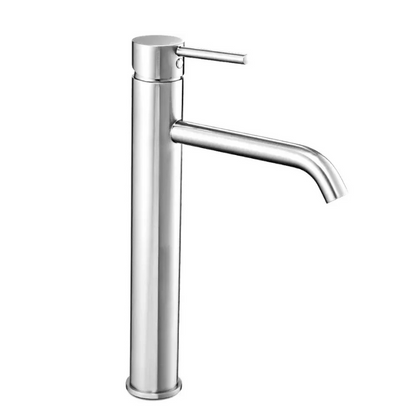 Hohe Waschtischarmatur Lungo Chrom – elegantes, hohes Design, langlebiger Messingkörper, keramische Kartusche, Perlator, ideal für Aufsatzwaschbecken im Badezimmer.