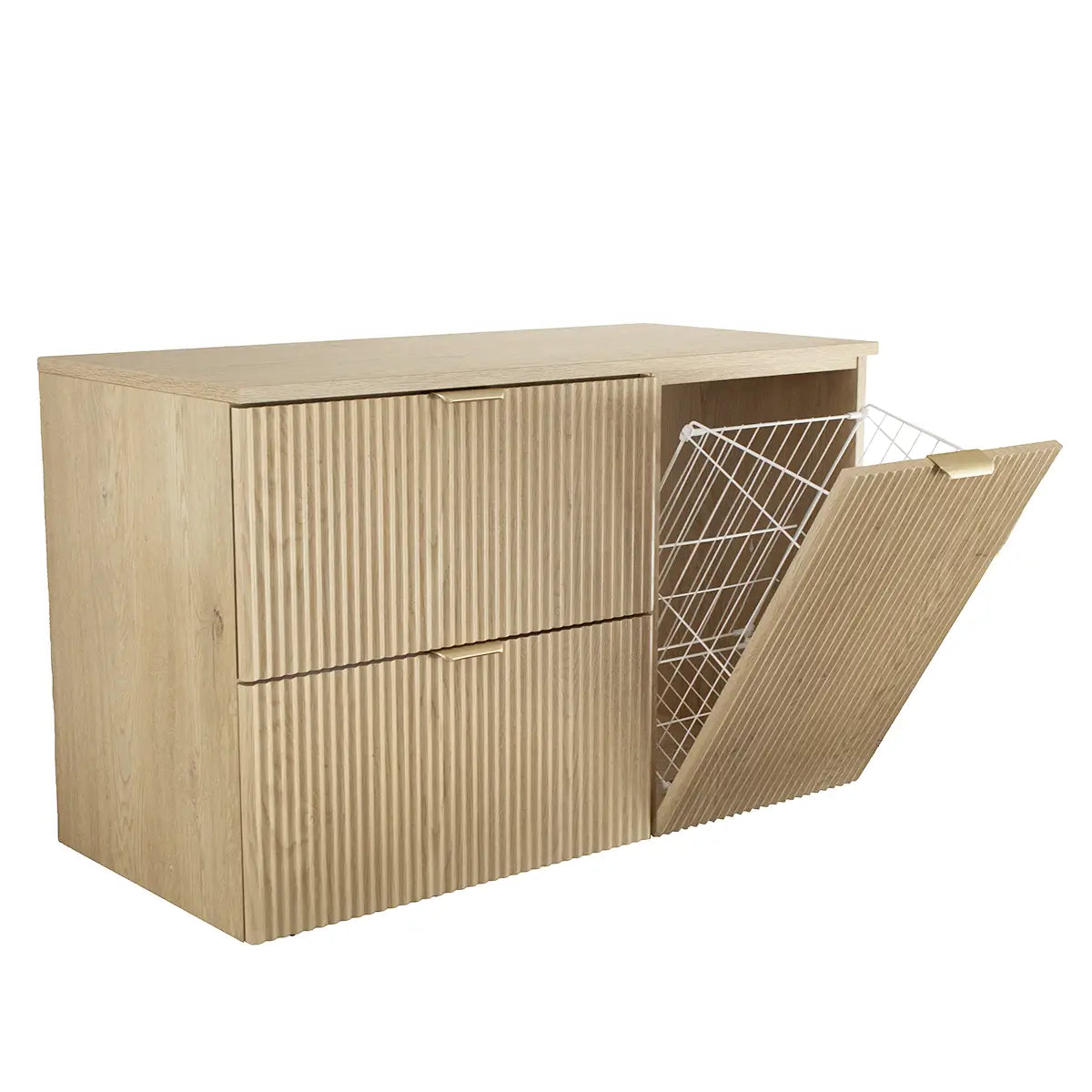 Waschtischunterschrank 100 cm mit Wäschekorb Willy - Eiche Cremona