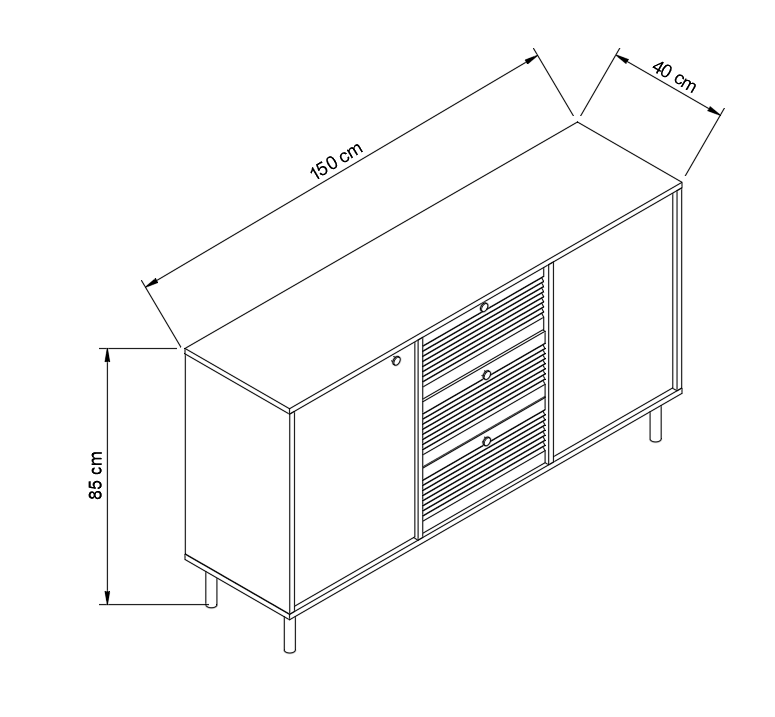 Kommode 150 cm mit 3 Schubladen, 2 Türen Aura - Kaschmir