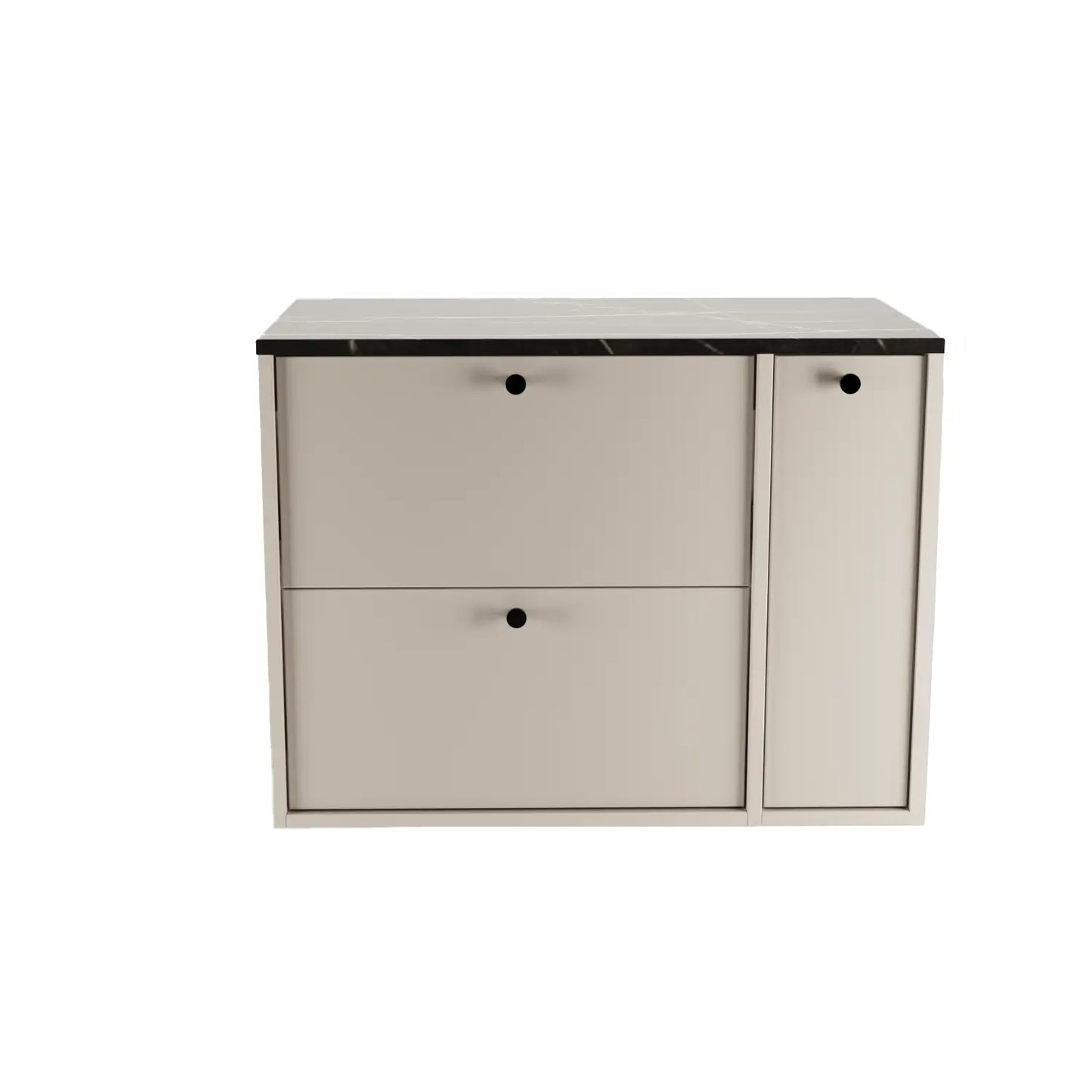 Waschtischunterschrank 80 cm mit Regal, glatte Fronten Belino - Kaschmir/Marmor Schwarz