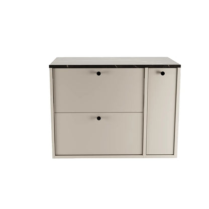 Waschtischunterschrank 80 cm mit Regal, glatte Fronten Belino - Kaschmir/Marmor Schwarz