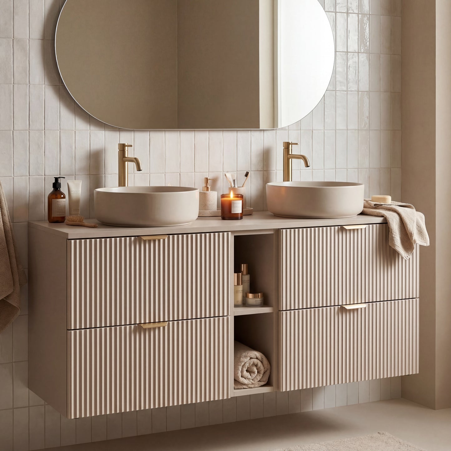 Waschtischunterschrank 140 cm mit Regal Willy - Kaschmir