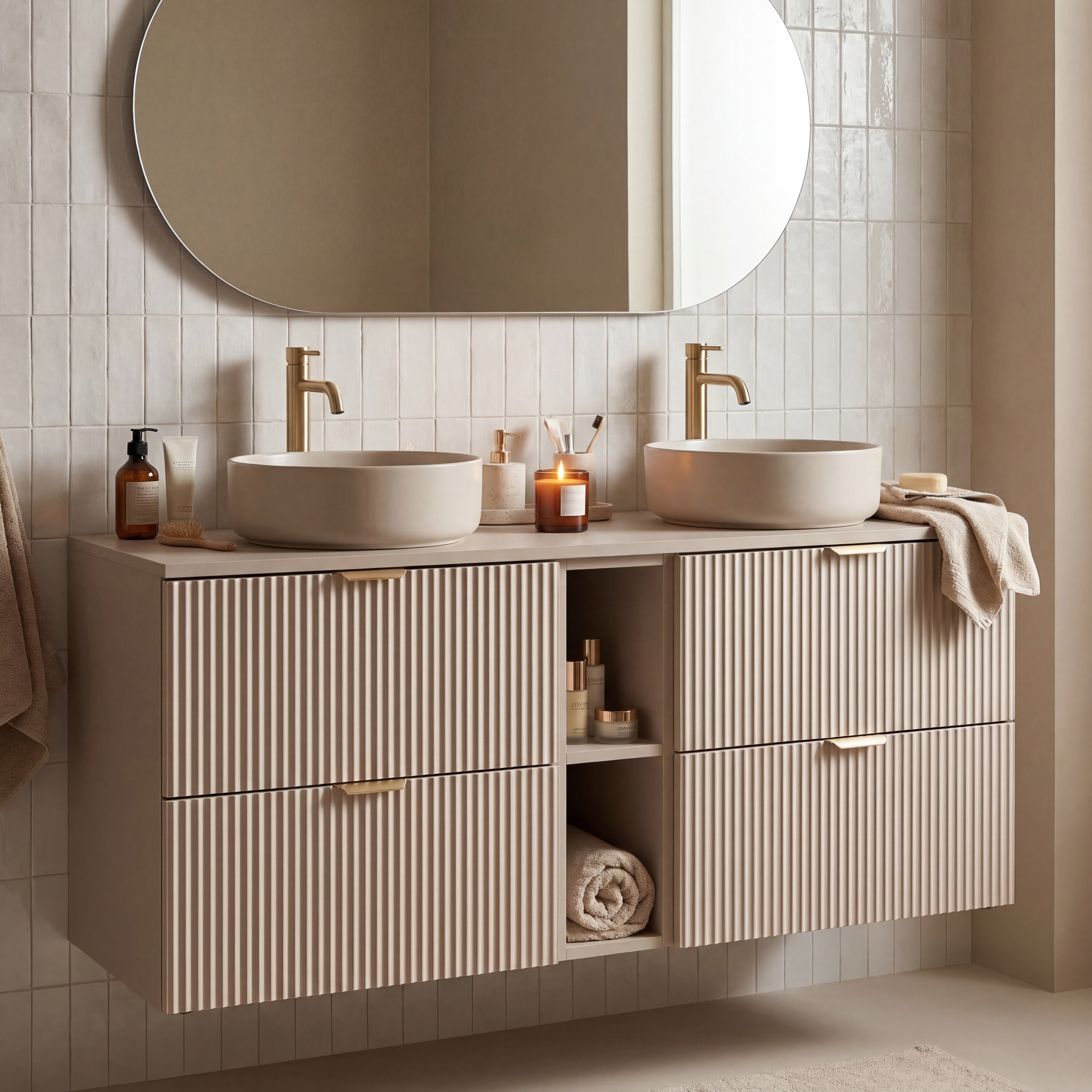 Waschtischunterschrank 140 cm mit Regal Willy - Kaschmir