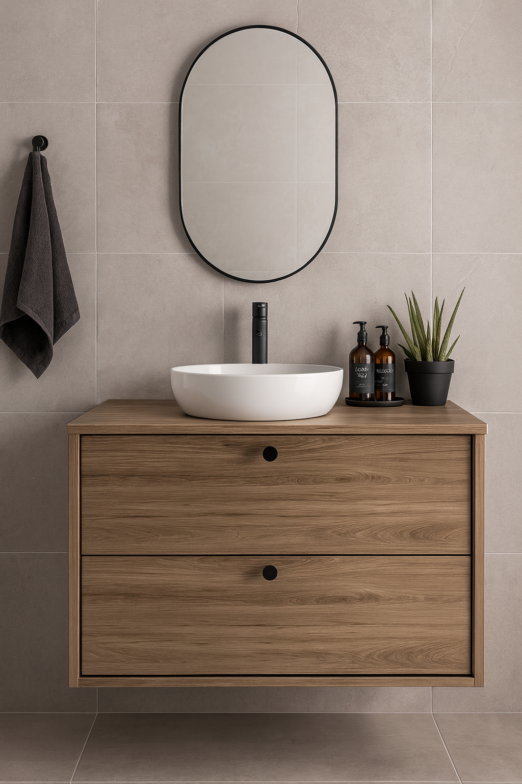 Waschtischunterschrank 80 cm, glatte Fronten Belino - Walnuss Dunkel