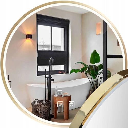 Runder LED-Badezimmerspiegel 80 cm MMJ mit goldfarbenem Rahmen, Anti-Beschlag-Funktion, Touch-Steuerung und 3 einstellbaren Lichtfarben.