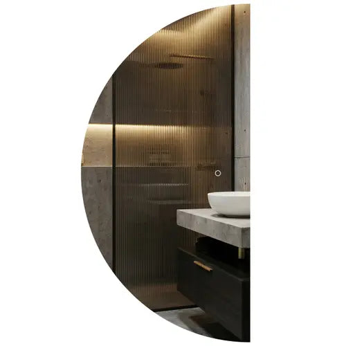 LED Spiegel fürs Badezimmer 120×60 cm in Halbmondform, moderne LED-Beleuchtung mit Touch-Schalter und Dimmer