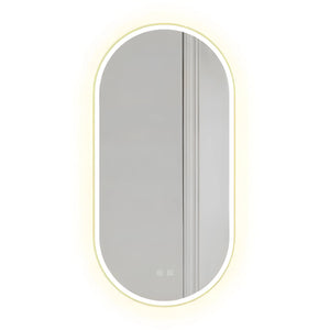 Moderner ovaler LED-Spiegel 50x100 cm mit goldfarbenem Aluminiumrahmen, dimmbarer Beleuchtung und Anti-Beschlag-Funktion