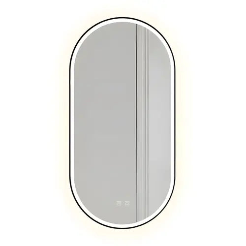 Ovaler LED Spiegel fürs Badezimmer mit 1,4 cm LED-Rahmen, drei Lichtfarben und Anti-Beschlag-Funktion