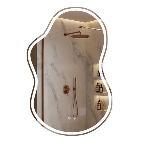 Rechteckiger LED-Wandspiegel Uno 80x55 cm mit Anti-Beschlag-Funktion, Touch-Steuerung und 3 Lichtfarben im modernen Badezimmerdesign.