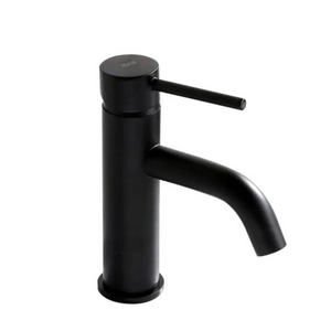 Niedrige Waschtischarmatur Lungo Schwarz Matt – kompaktes, elegantes Design, langlebiger Messingkörper, keramische Kartusche, Perlator, ideal für moderne Badezimmer.