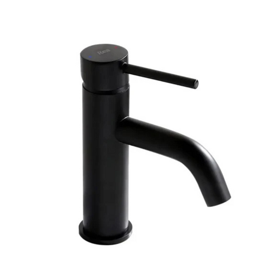 Niedrige Waschtischarmatur Lungo Schwarz Matt – kompaktes, elegantes Design, langlebiger Messingkörper, keramische Kartusche, Perlator, ideal für moderne Badezimmer.