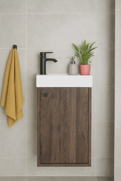Waschtischunterschrank 40 cm mit Waschbecken Belino - Walnuss Dunkel