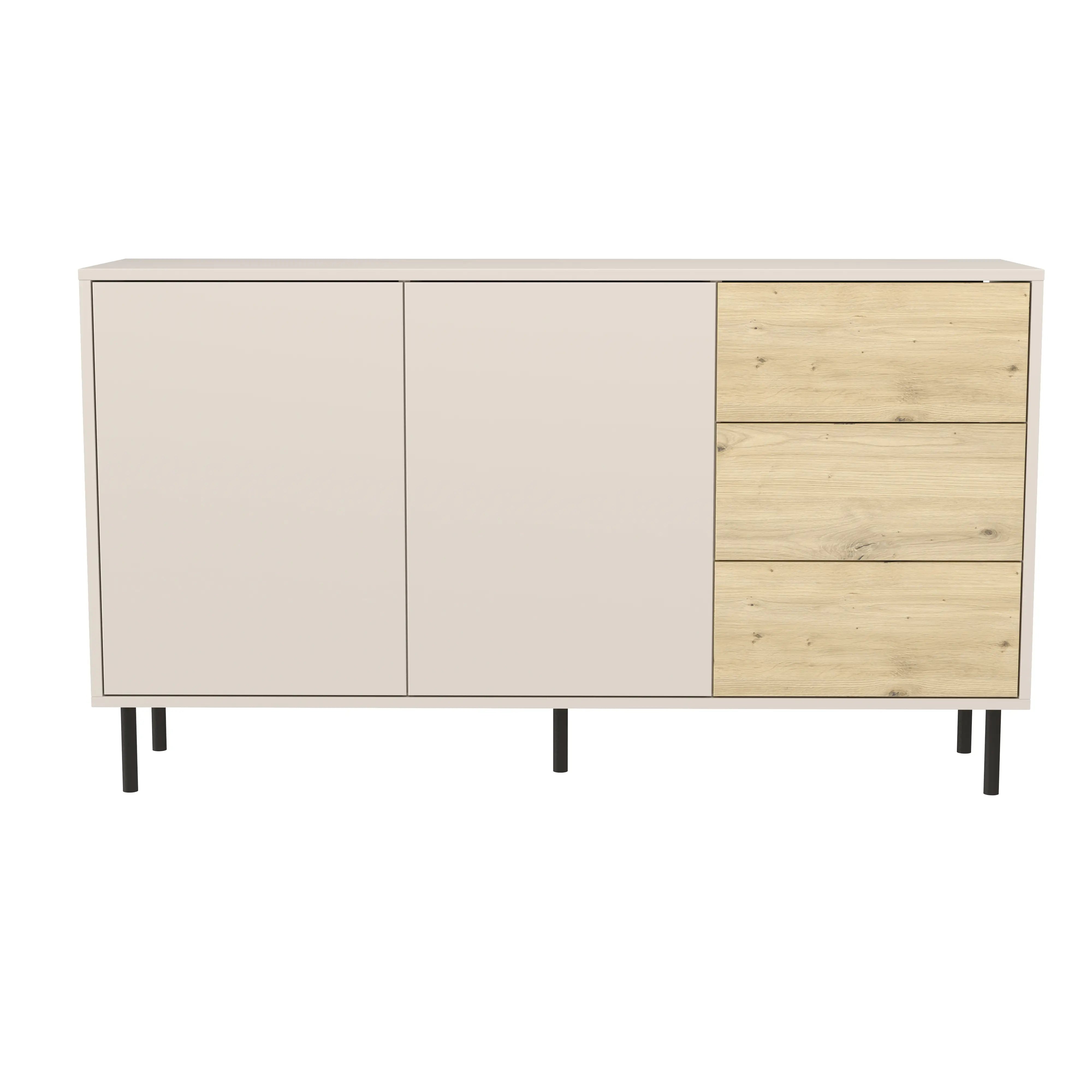 Kommode 150 cm, 2 Türen 3 Schubladen Lola - Kaschmir/Eiche