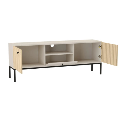 TV Schrank 150 cm, 3 Türen, glatte Fronten, auf einem schwarze Metallrahmen Gaja - Kaschmir/Eiche