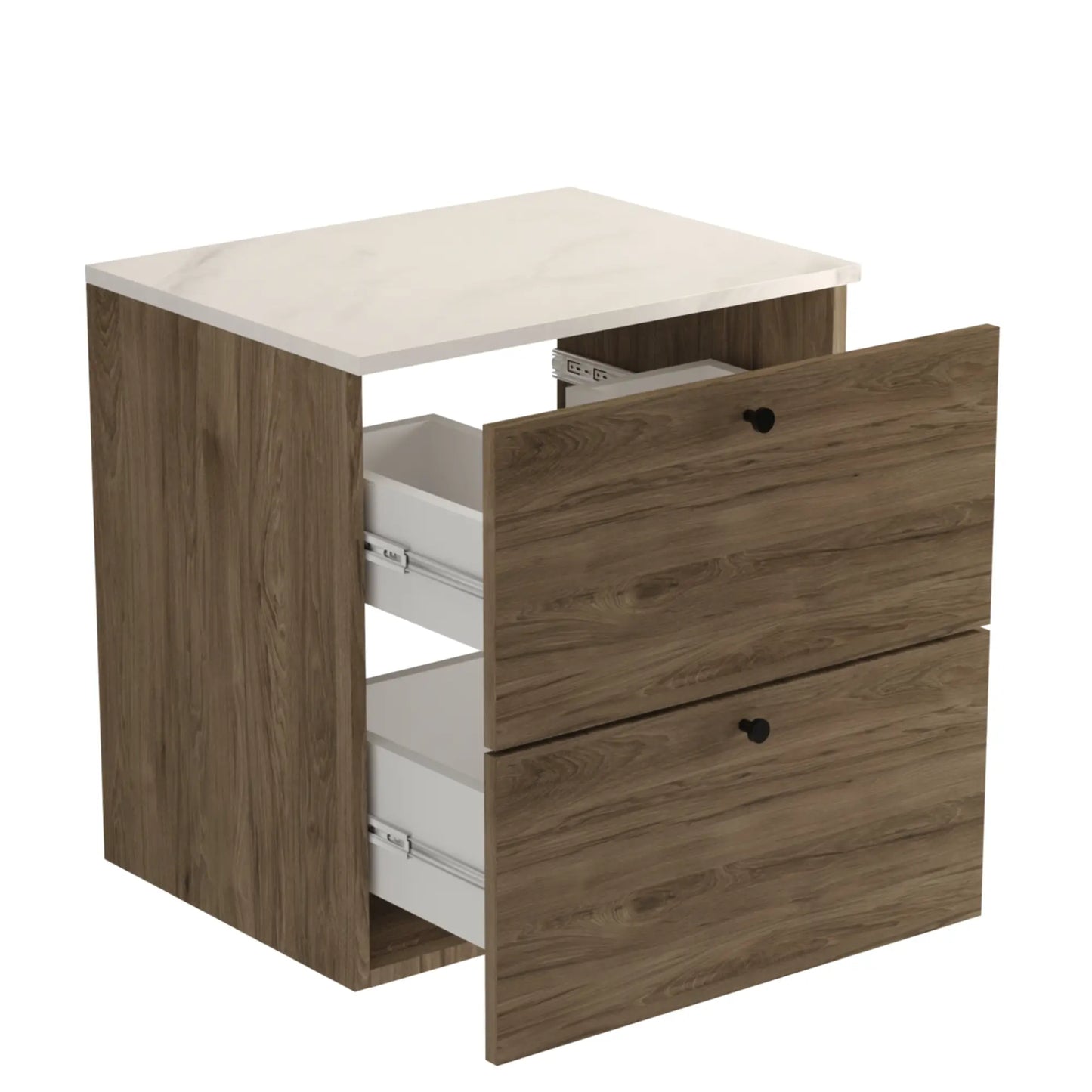 Waschtischunterschrank 60 cm, glatte Fronten Beti - Walnuss Dunkel/Marmur Bianco