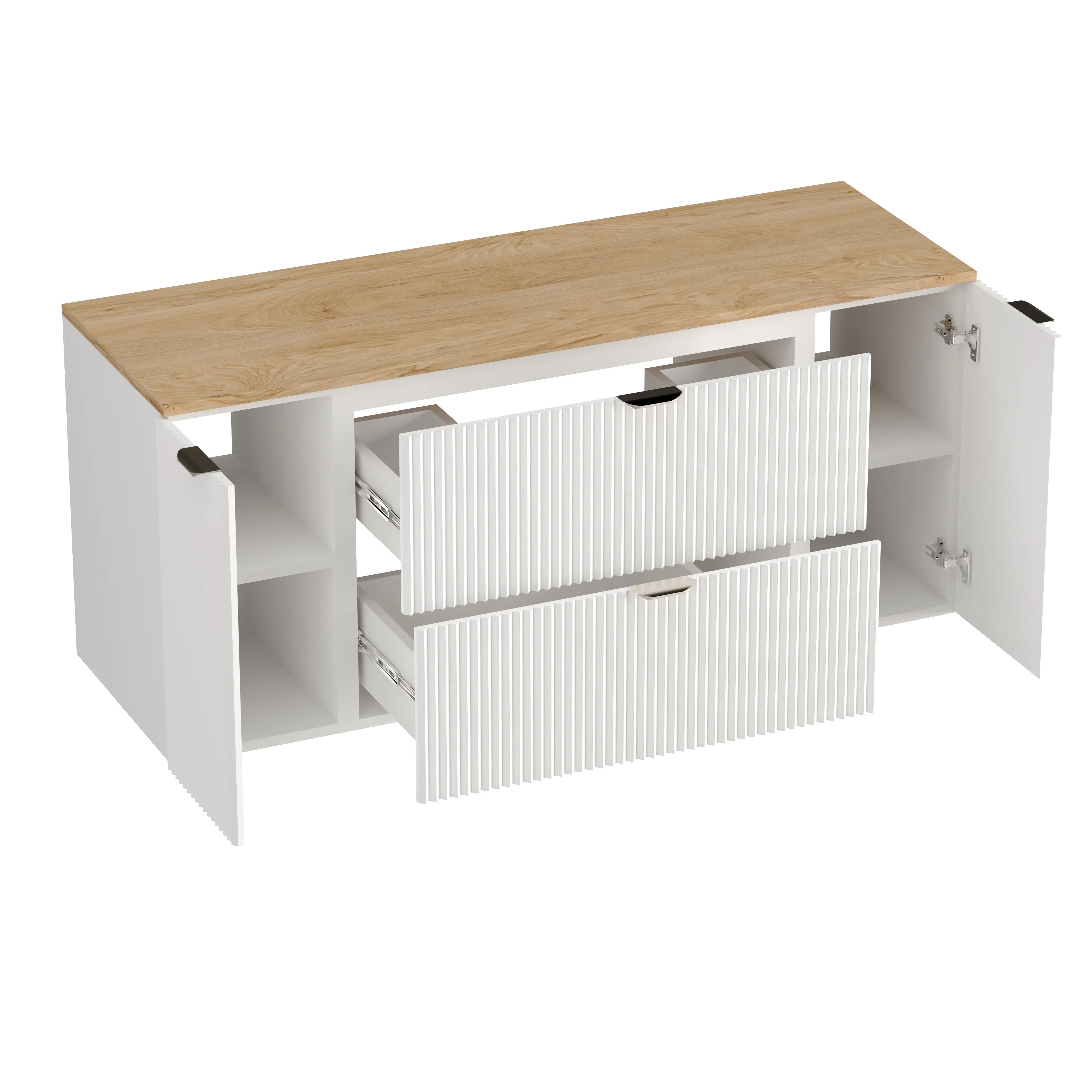 Waschtischunterschrank 140 cm mit 2 Türen und 2 Schubladen Willy - Weiß, Walnussplatte