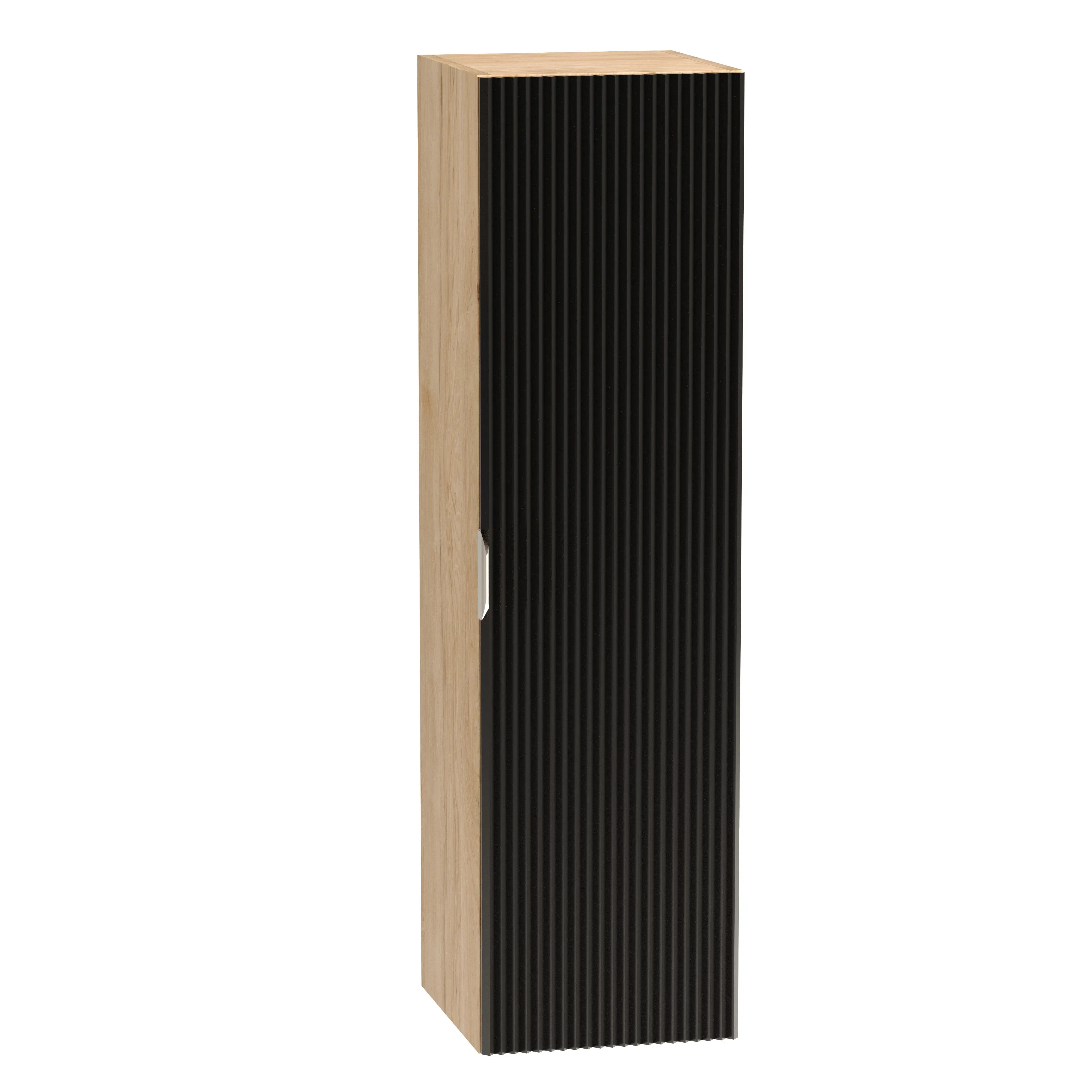 Moderner Bad Hochschrank Willy in Schwarz und Walnuss, 120 cm breit, mit stilvollem Design.