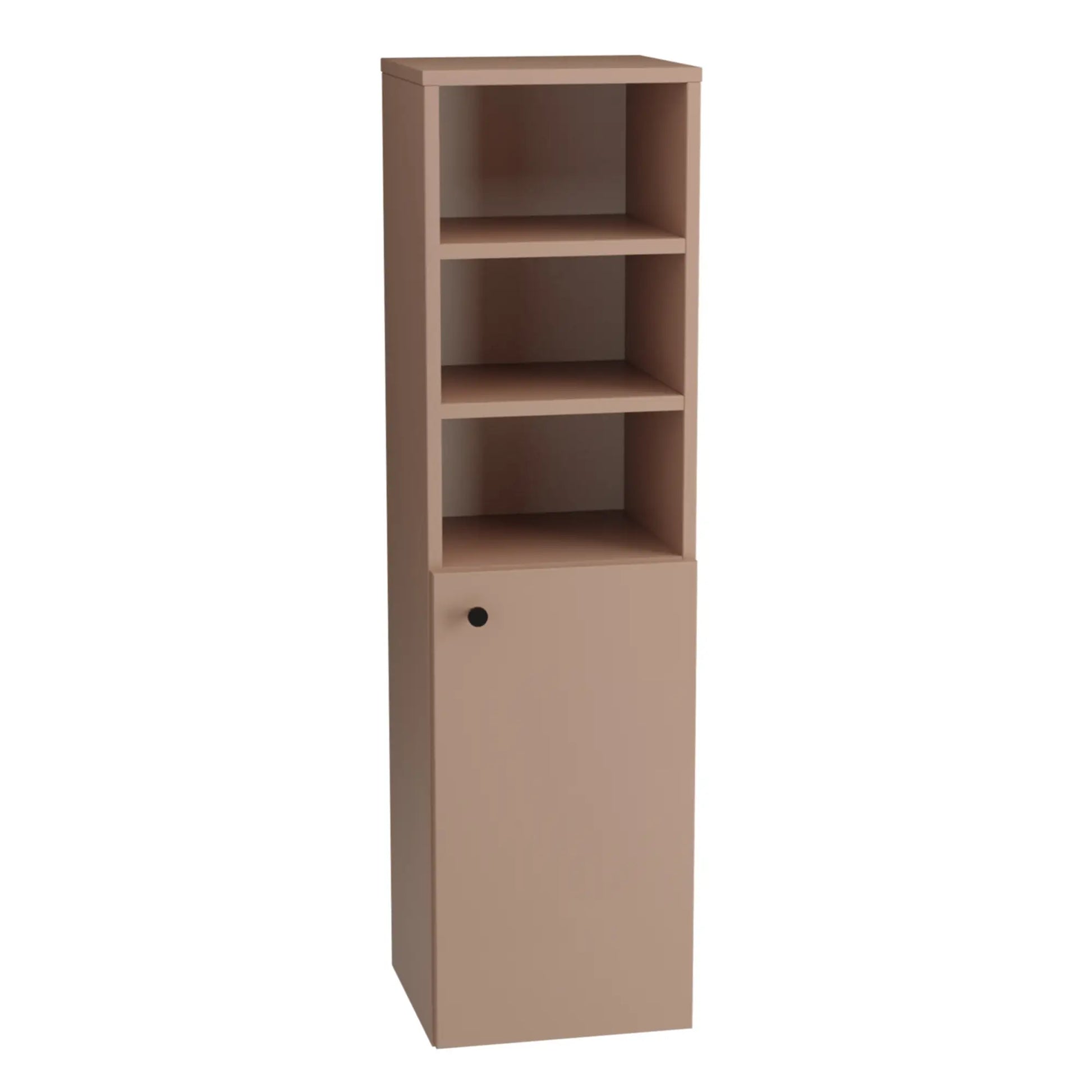 Bad Hochschrank 120 cm, 1 Tür, halboffen Beti - Dunkelrosa

Dieser Bad Hochschrank in Dunkelrosa besticht durch seine moderne, halboffene Gestaltung und die glatten Fronten. Mit einer Tür und offenem Stauraum bietet er eine perfekte Kombination aus Funktionalität und stilvollem Design. Die metallischen Knopfgriffe in Form von Knöpfen setzen einen eleganten Akzent und runden das Gesamtbild ab. Ideal für ein Badezimmer, das sowohl praktisch als auch ästhetisch ansprechend sein soll.