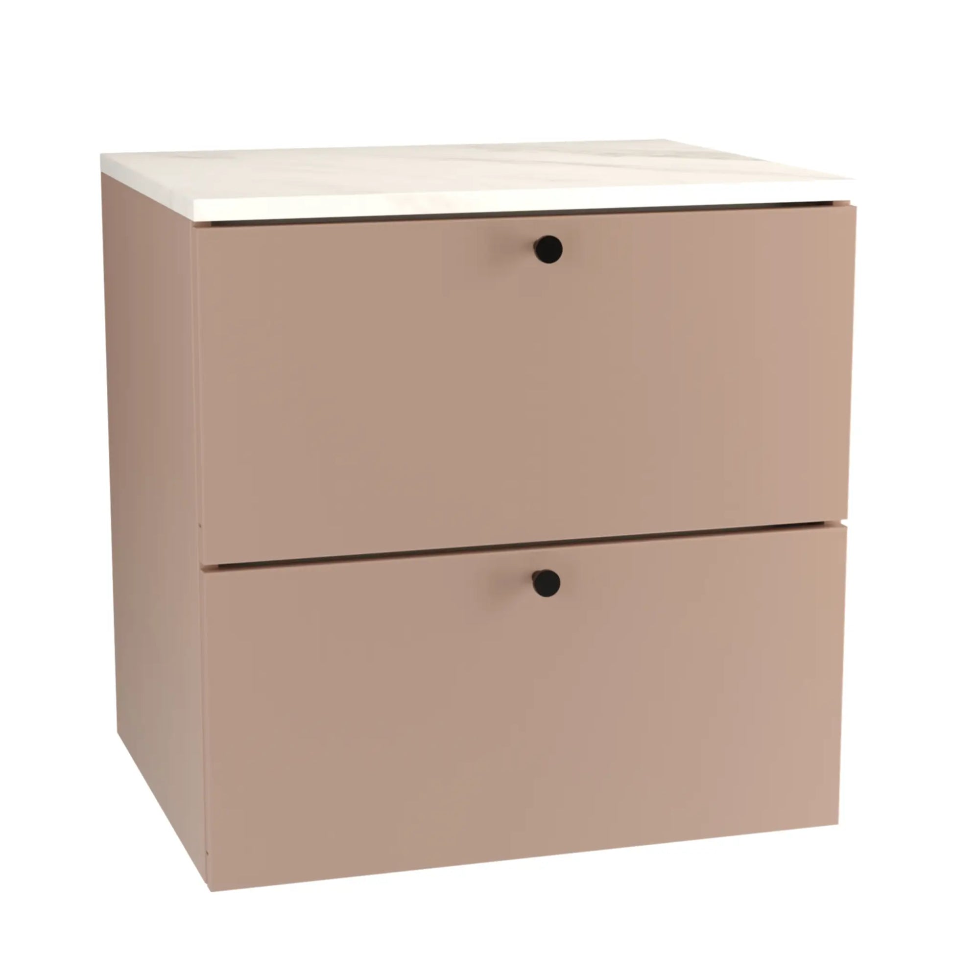 Waschtischunterschrank 60 cm, glatte Fronten Beti - Dunkelrosa/Marmur Bianco

Dieser Waschtischunterschrank in Dunkelrosa kombiniert stilvolle, glatte Fronten mit einem edlen Marmur Bianco-Waschtisch. Der Schrank verfügt über zwei praktische Schubladen, die für ausreichend Stauraum sorgen. Der Marmur Bianco-Blatt verleiht dem Möbelstück einen luxuriösen Touch und setzt einen eleganten Akzent. Die modernen, metallischen Knopfgriffe runden das minimalistisches Design ab und machen den Unterschrank zu einem Bl