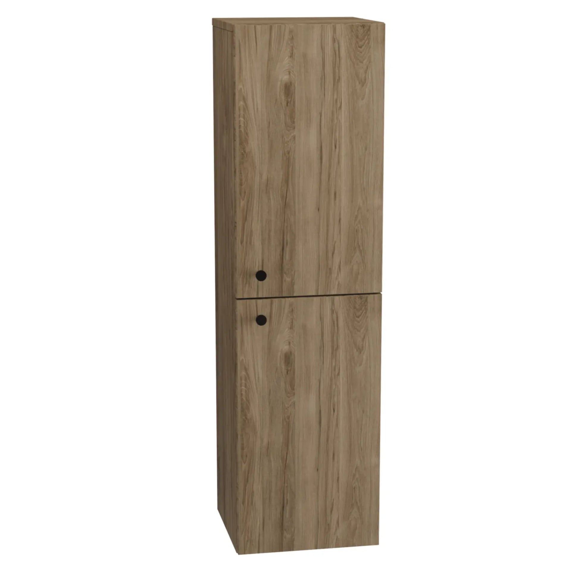 Bad Hochschrank 120 cm Beti – mit 2 Türen in Walnuss Dunkel. Dieser Hochschrank bietet großzügigen Stauraum hinter zwei Türen, ideal für die Aufbewahrung von Handtüchern, Pflegeprodukten und anderen Badezimmerutensilien. Die warme, dunkle Walnuss-Farbgebung verleiht dem Schrank eine elegante und zeitlose Ausstrahlung, die perfekt in moderne Badezimmer passt. Mit seinem klaren Design und der praktischen Aufteilung sorgt dieser Hochschrank für Ordnung und Stil in Ihrem Badezimmer. Ideal für alle, die Funktion