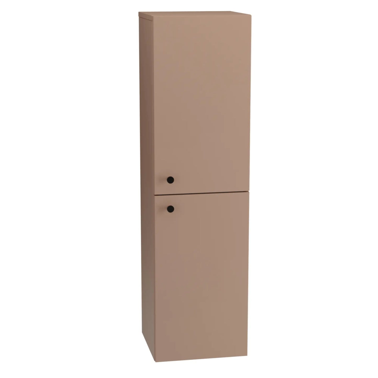Dieser Bad Hochschrank überzeugt mit seinen modernen, glatten Fronten in einem eleganten Dunkelrosa. Die praktischen, metallischen Knopfgriffe in Form von Knöpfen ergänzen das dezente Design. Der Schrank bietet ausreichend Stauraum hinter zwei Türen und fügt sich stilvoll in jedes Badezimmer ein. Ideal für eine funktionale und gleichzeitig ästhetische Einrichtung.