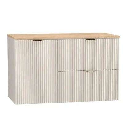 Badmöbel-Set: 100 cm Schrank mit Wäschekorb und Bad Hochschrank Willy - Kaschmir, Walnussplatte