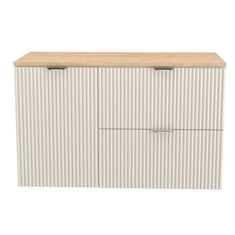Waschtischunterschrank 100 cm mit Wäschekorb Willy - Kaschmir, Walnussplatte