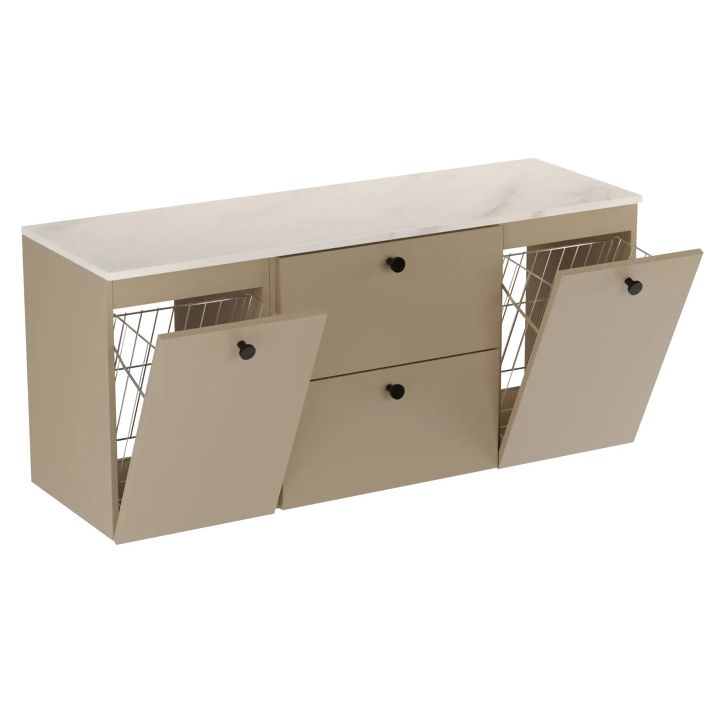 Waschtischunterschrank 140 cm, mit 2 Wäschekörben Beti - Cappuccino/Marmur Bianco