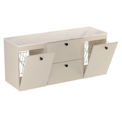 Waschtischunterschrank 140 cm, mit 2 Wäschekörben Beti - Kaschmir/Marmur Bianco