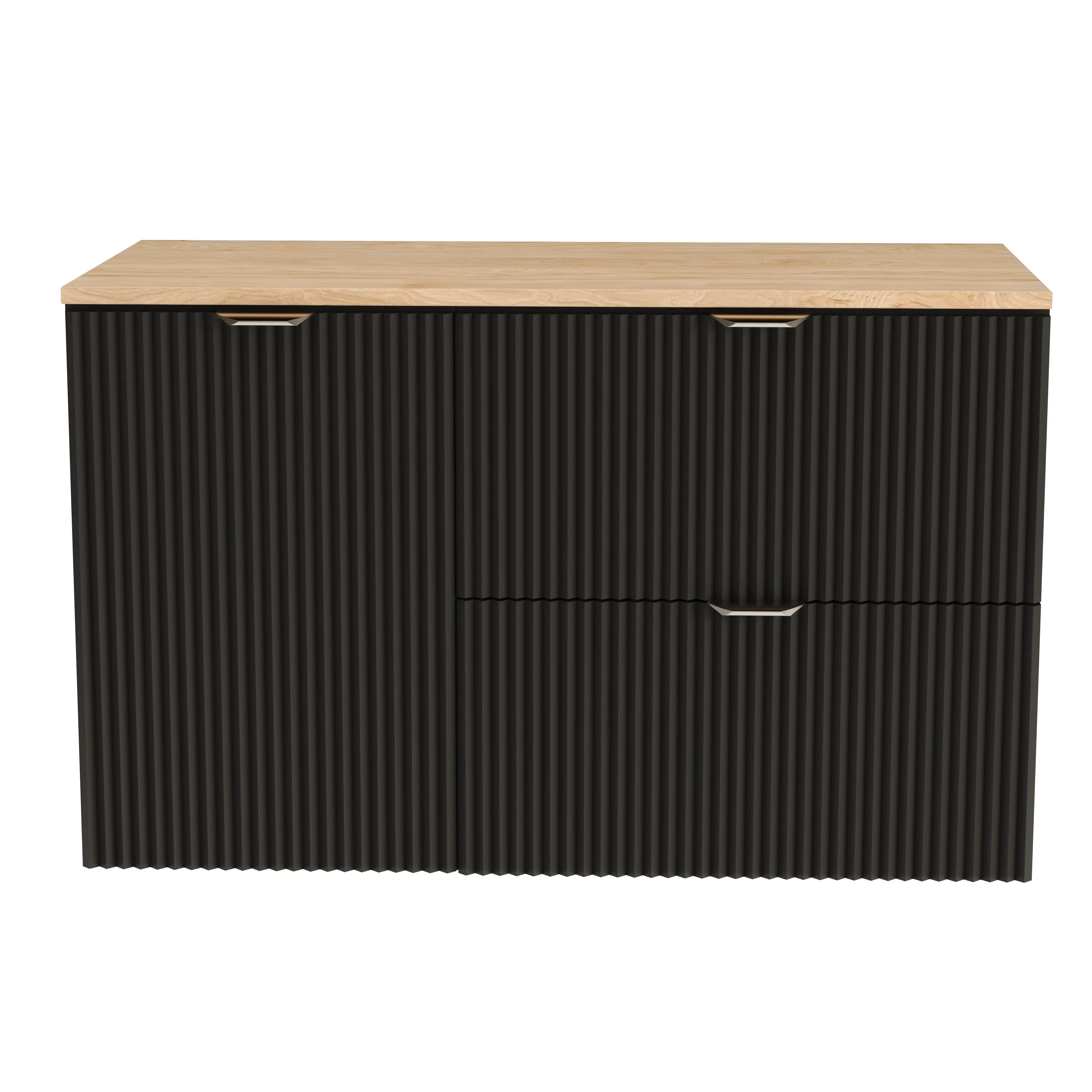 Waschtischunterschrank 100 cm mit Wäschekorb Willy - Schwarz, Walnussplatte