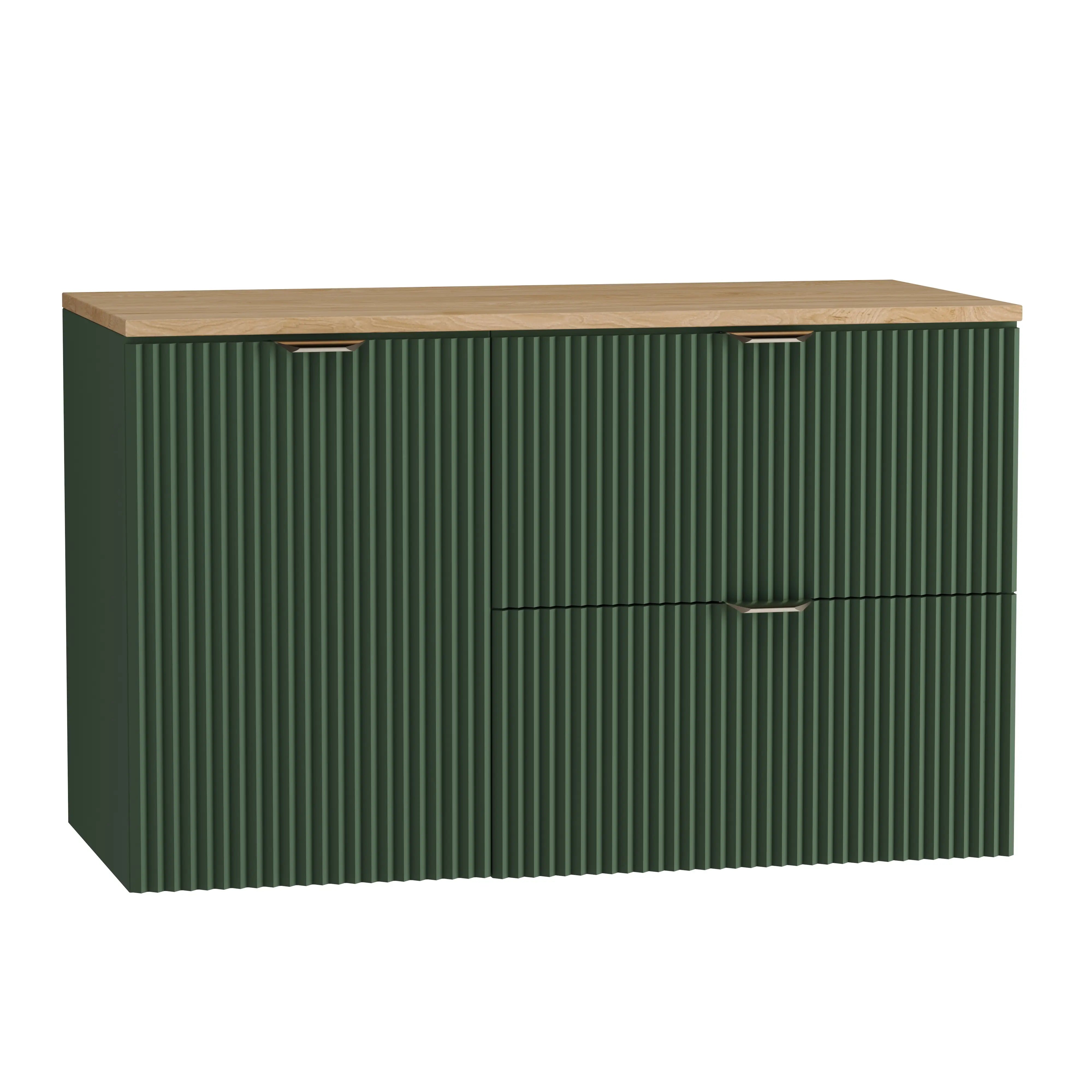 Waschtischunterschrank 100 cm mit Wäschekorb Willy - Salbei, Walnussplatte