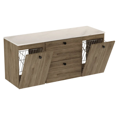 Waschtischunterschrank 140 cm, mit 2 Wäschekörben Beti - Walnuss Dunkel/Marmur Bianco