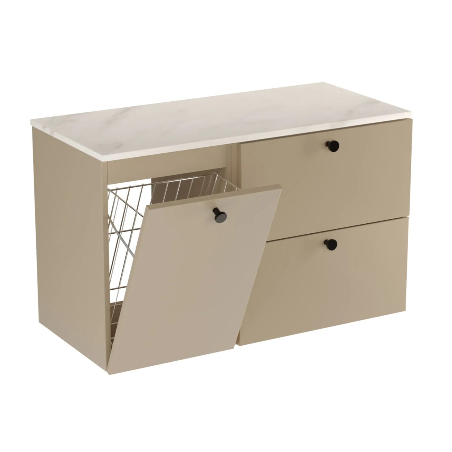 Waschtischunterschrank 100 cm, mit Wäschekorb Beti - Cappuccino/Marmur Bianco