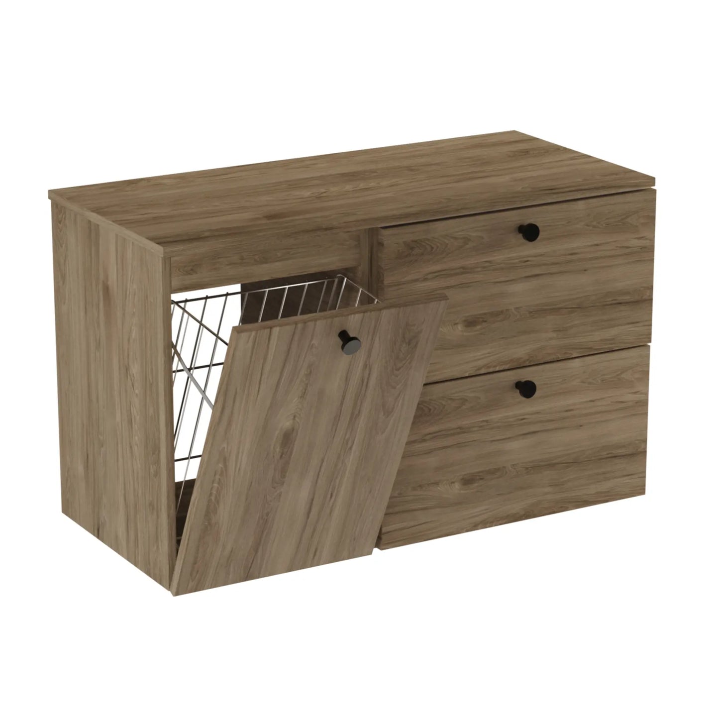 Waschtischunterschrank 100 cm, mit Wäschekorb Beti - Walnuss Dunkel
