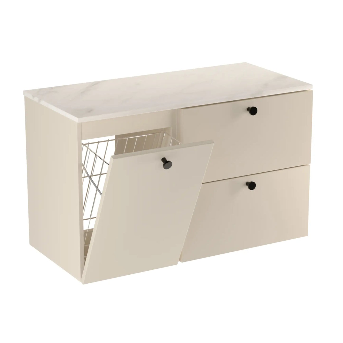 Waschtischunterschrank 100 cm, mit Wäschekorb Beti - Kaschmir/Marmur Bianco