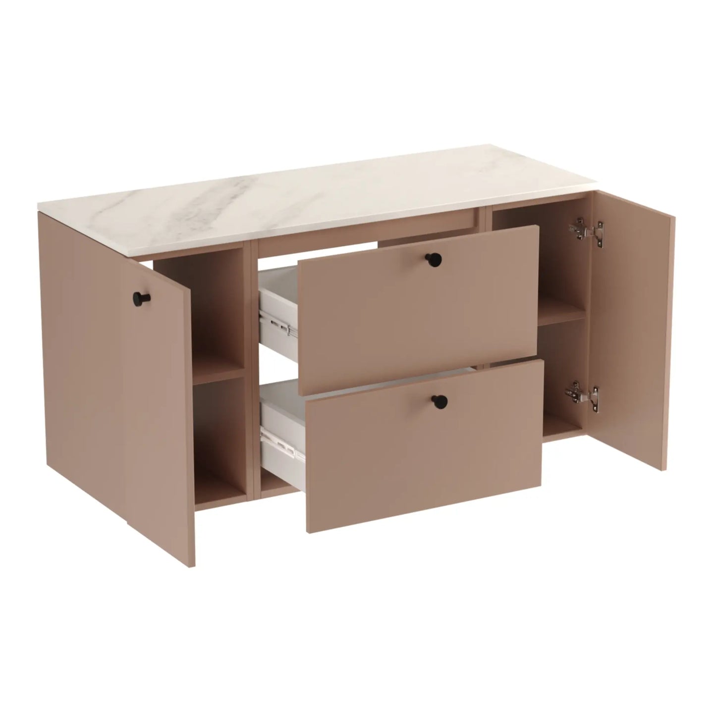 Waschtischunterschrank 120 cm mit 2 Türen und 2 Schubladen Beti - Dunkelrosa/Marmur Bianco