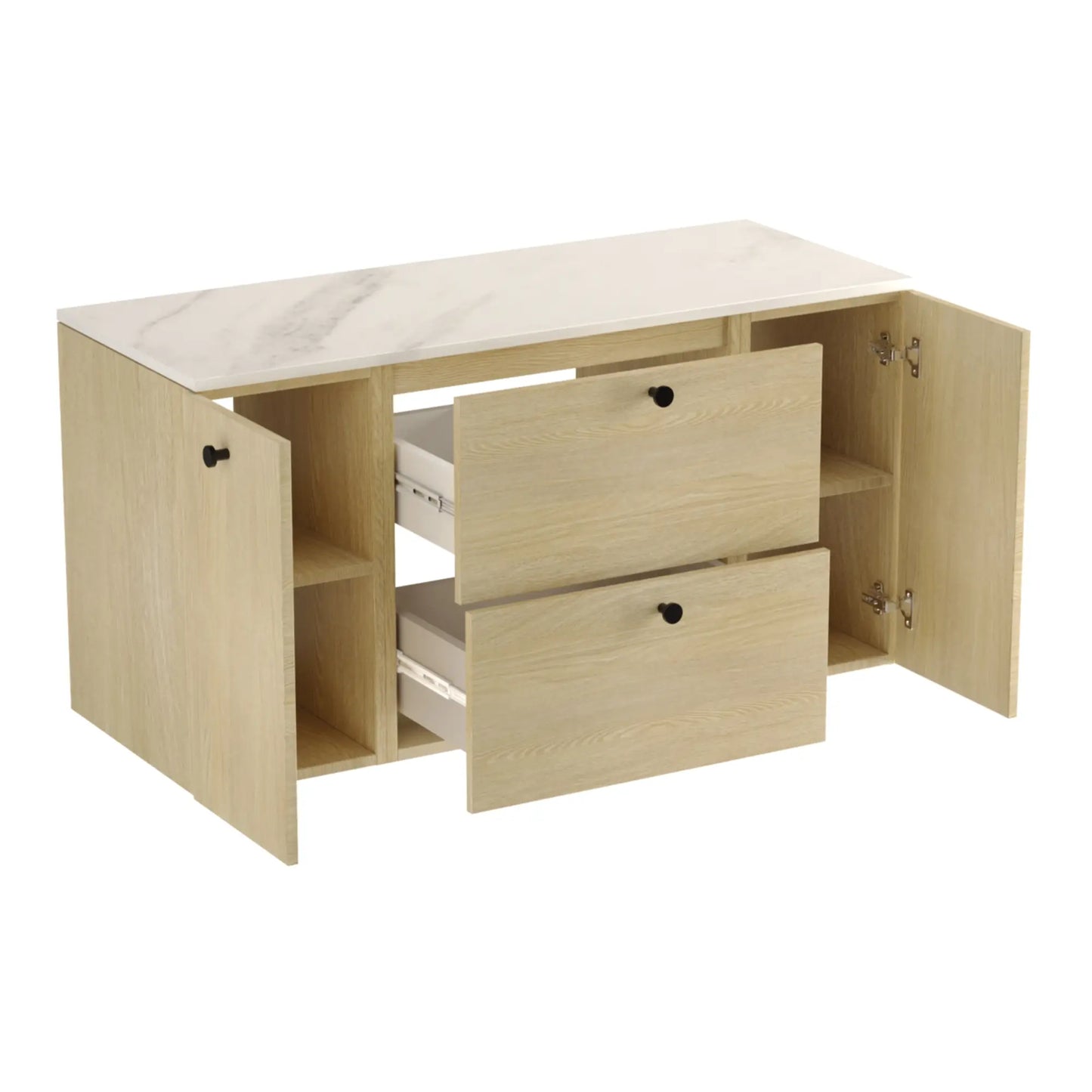 Waschtischunterschrank 120 cm mit 2 Türen und 2 Schubladen Beti - Eiche Cremona/Marmur Bianco