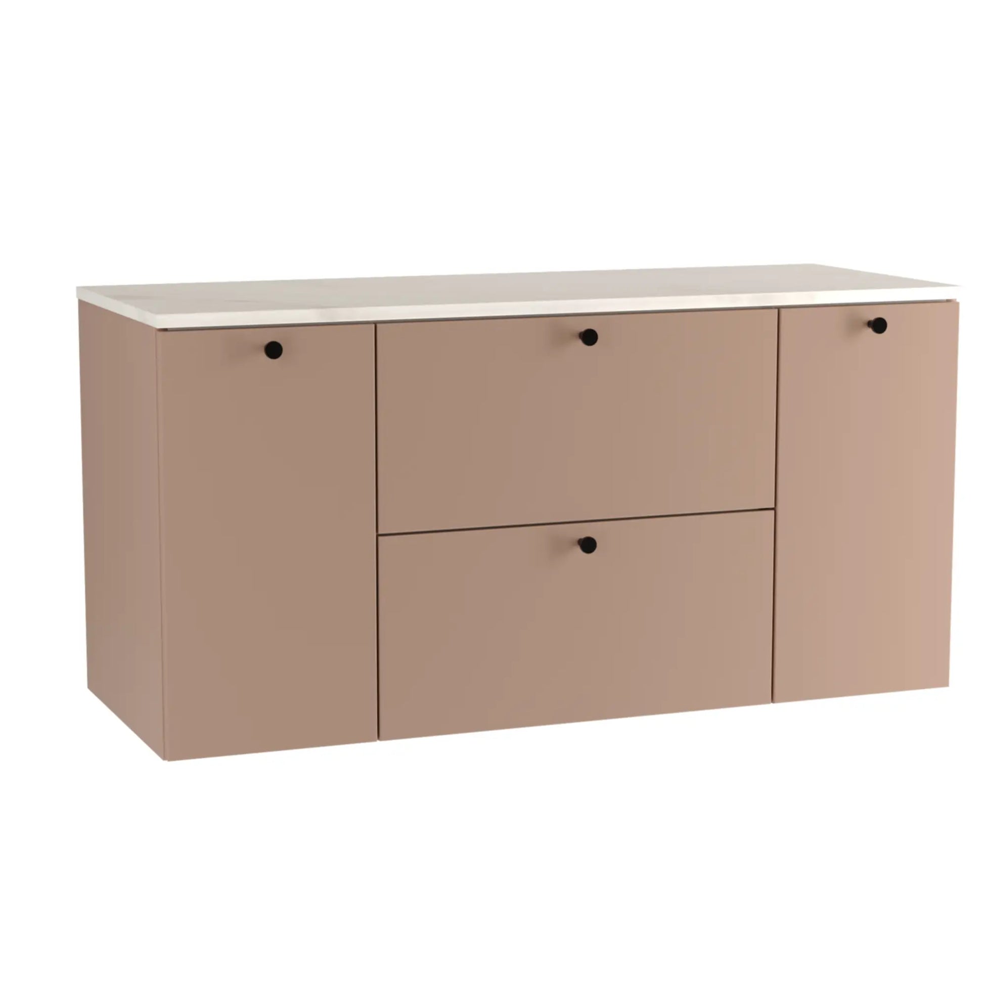 Waschtischunterschrank 120 cm mit 2 Türen und 2 Schubladen Beti - Dunkelrosa/Marmur Bianco

Dieser Waschtischunterschrank in Dunkelrosa besticht durch seine elegante Kombination aus glatten Fronten und einem edlen Marmur Bianco-Waschtisch. Der Schrank bietet großzügigen Stauraum mit zwei Türen und zwei praktischen Schubladen, die für eine ordentliche Aufbewahrung sorgen. Der Marmur Bianco-Blatt setzt einen luxuriösen Akzent und hebt das moderne Design des Schranks perfekt hervor. Die metallischen Knopfgriff