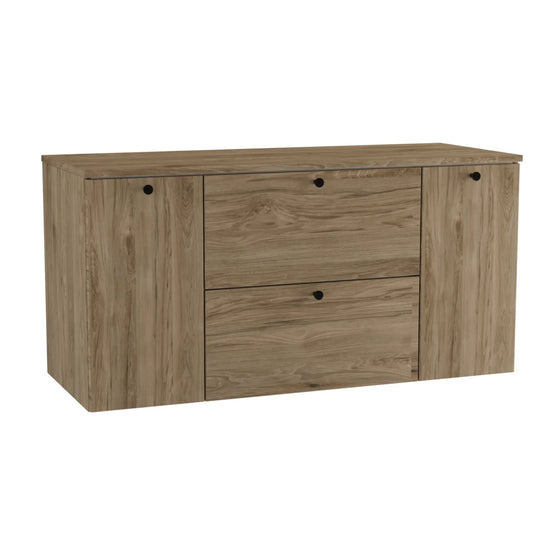 Waschtischunterschrank 120 cm Beti – mit 2 Türen und 2 Schubladen in Walnuss Dunkel. Der Schrank überzeugt mit seinem eleganten Design und den glatten Fronten in Walnuss Dunkel, die dem Badezimmer eine warme und natürliche Atmosphäre verleihen. Die zwei Türen und zwei Schubladen bieten großzügigen Stauraum für Ihre Badezimmerutensilien und sorgen für Ordnung. Der robuste Korpus und die stilvolle Farbgebung in Walnuss Dunkel machen diesen Waschtischunterschrank zu einem praktischen und zugleich ästhetischen 