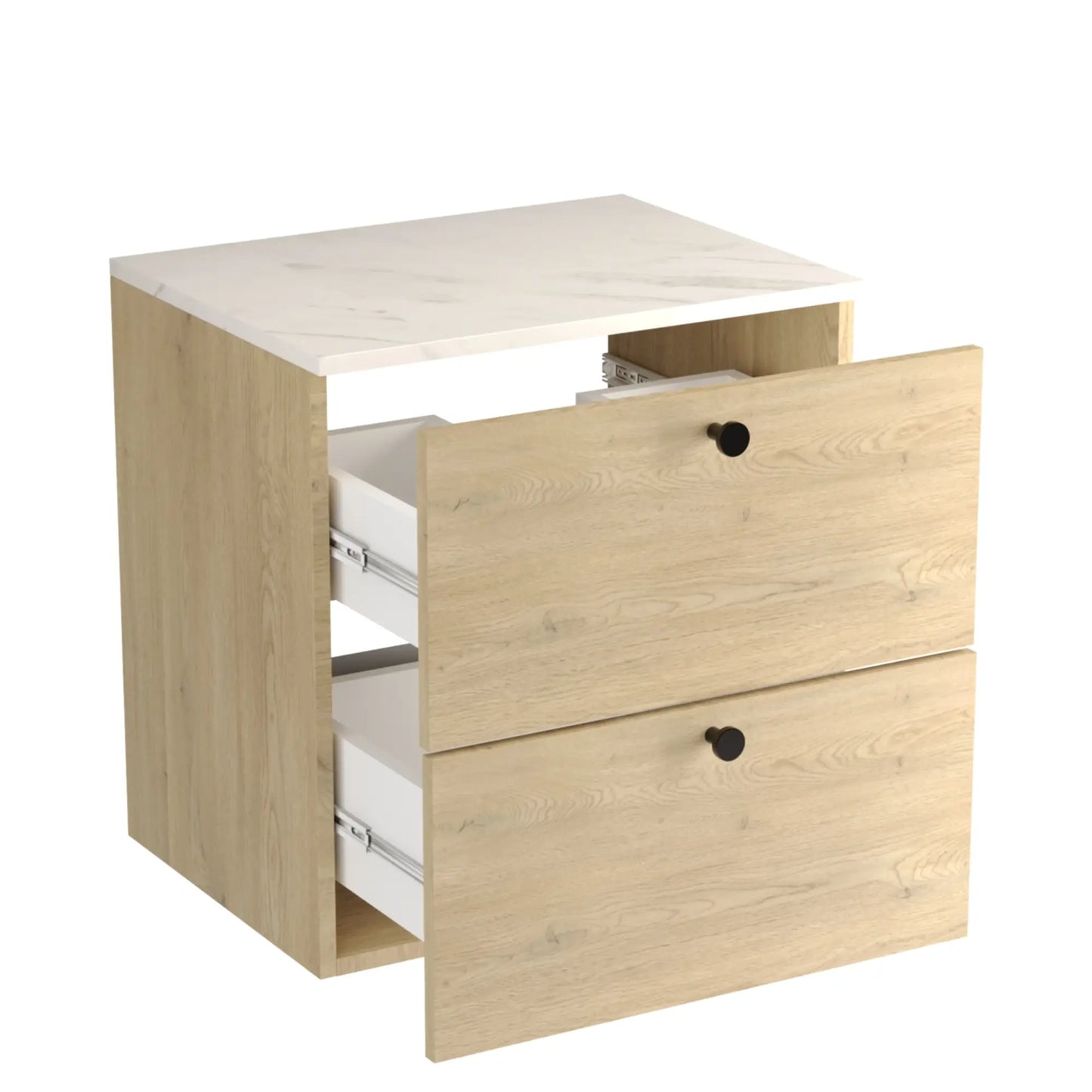 Waschtischunterschrank 60 cm, glatte Fronten Beti - Eiche Cremona/Marmur Bianco