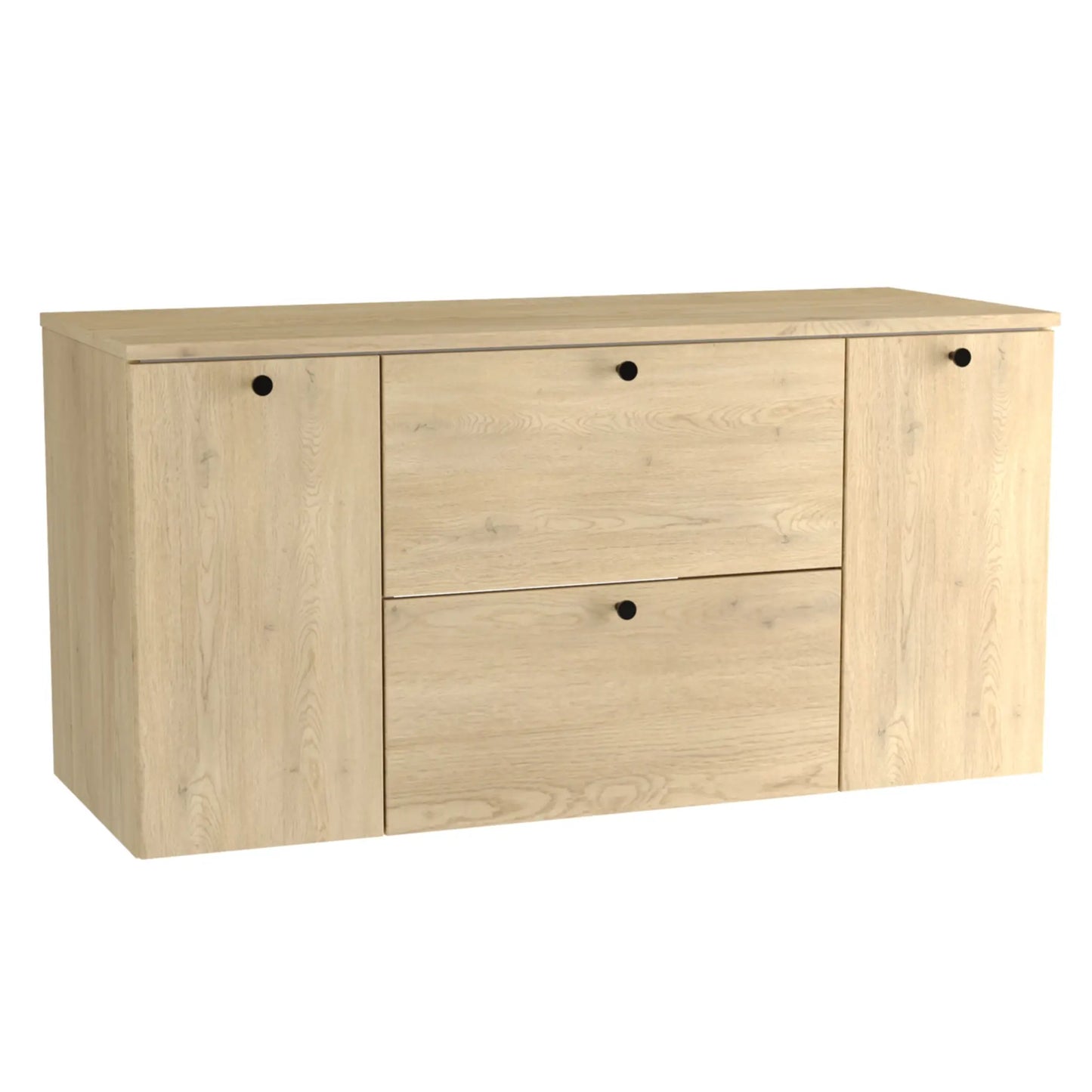 Waschtischunterschrank 120 cm Beti – mit 2 Türen und 2 Schubladen in Eiche Cremona. Der Schrank bietet eine perfekte Kombination aus Funktionalität und zeitlosem Design. Mit glatten Fronten in Eiche Cremona sorgt er für eine warme und elegante Atmosphäre im Badezimmer. Die zwei Türen und zwei Schubladen bieten reichlich Stauraum für Ihre Badezimmerutensilien und ermöglichen eine ordentliche Aufbewahrung. Der robuste Korpus und die stilvolle Farbgebung in Eiche Cremona passen ideal zu modernen Badezimmern un