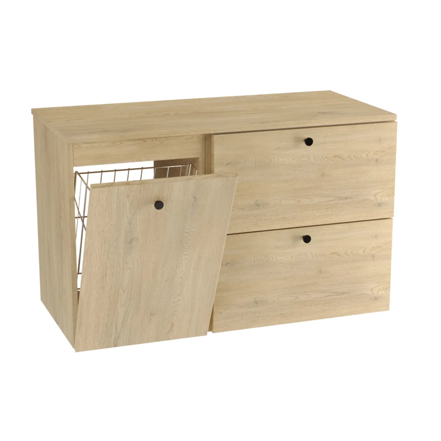 Waschtischunterschrank 100 cm, mit Wäschekorb Beti - Eiche Cremona